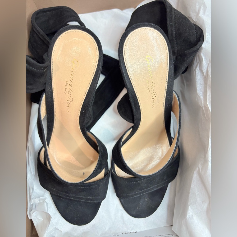 Gianvito Rossi Minerva Black Suede Strappy Heels